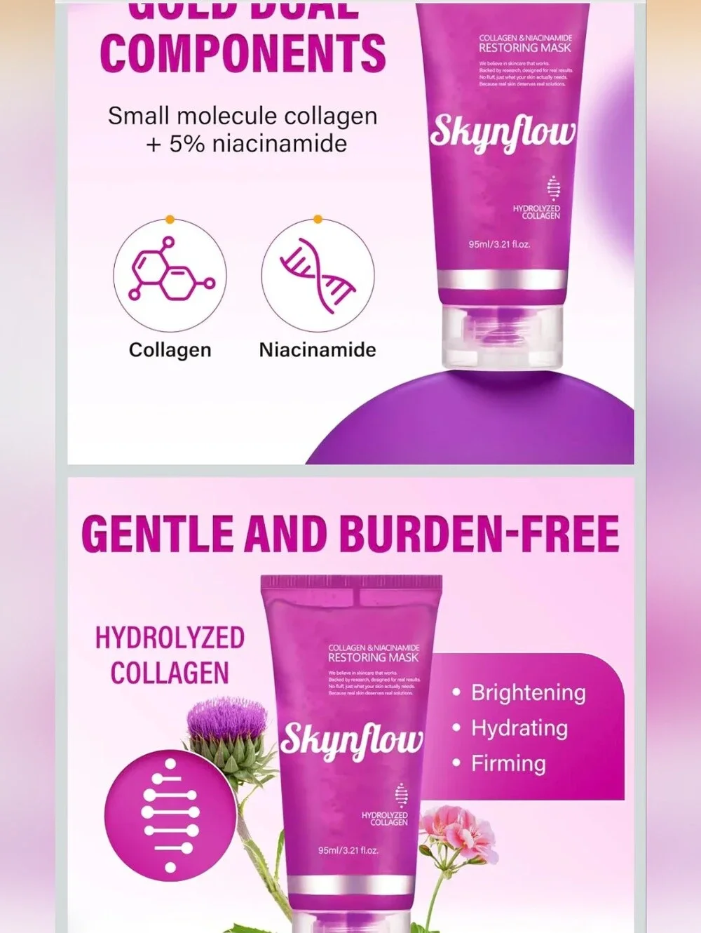 Skynflow Overnight Hydrating Sleep Mask 95ml with Silicone Brush - 3-in-1 Wash